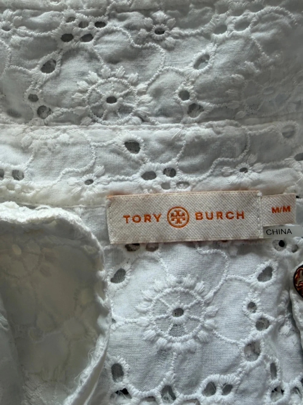 Tory Burch Size M Cotton Eyelet Long Sleeve Button Down Shirt